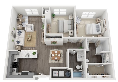 Floor plan for 2 beds, 2 baths, 1158 sqft